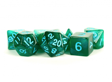 MDG 16mm Acrylic Polyhedral Dice Set: Stardust Green w/ Blue Numbers