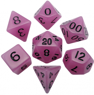 MDG 16mm Acrylic Polyhedral Dice Set: Glow in the Dark Purple